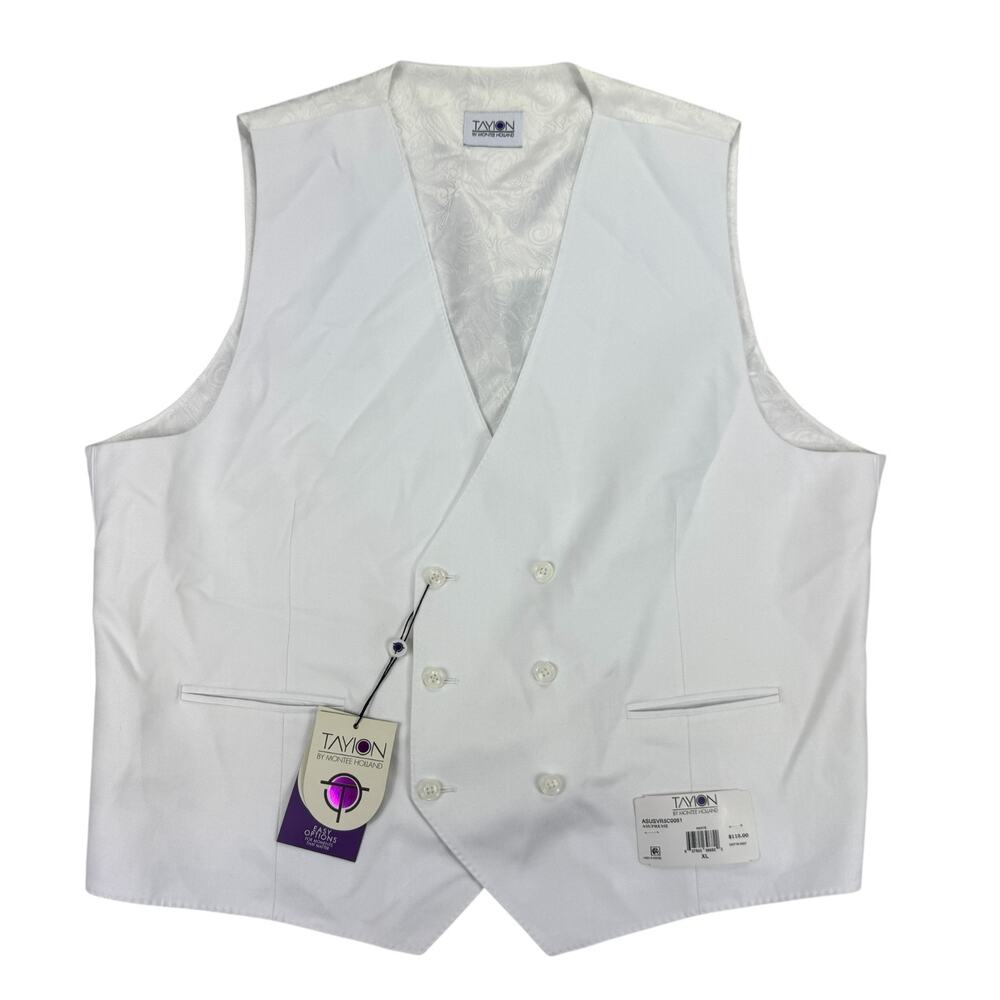Tayion Mens Asupreme Classic Fit Double-Breasted Suit Vest White XL